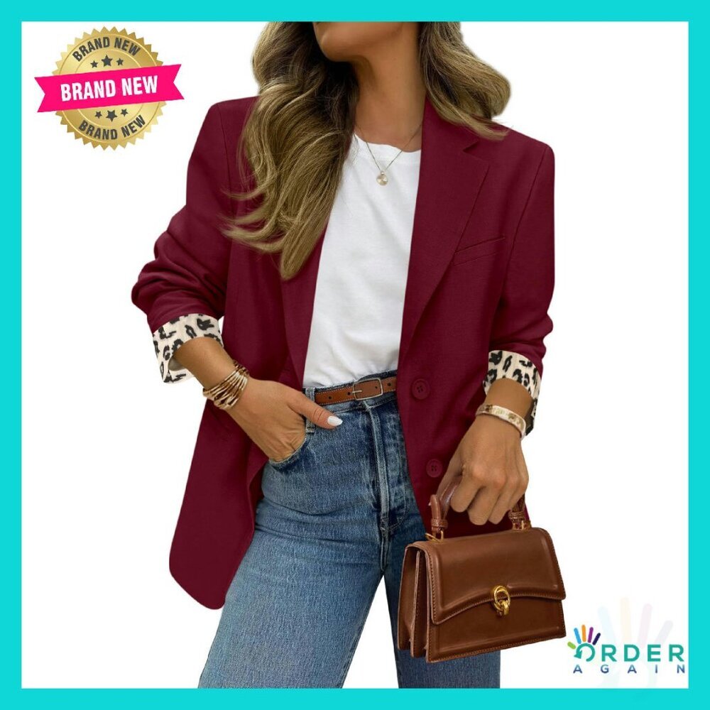 Leopard Print Lined Blazer Open Front Business Casual Chic Fall Office Wear